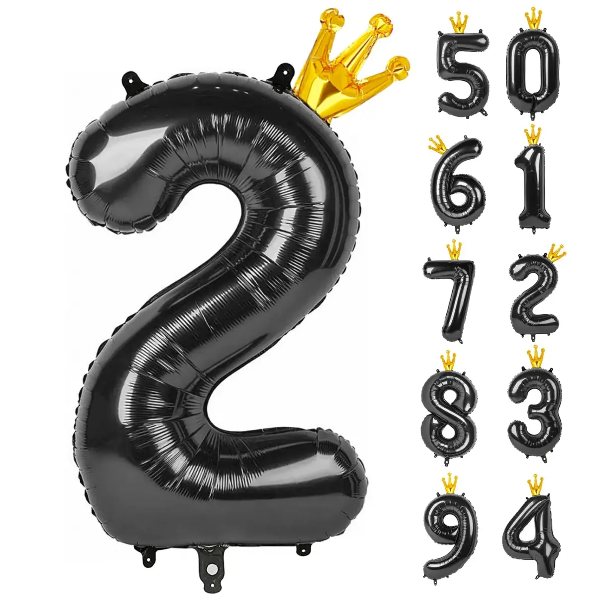 IWERP Black Crown 2 Balloon - 40 Inch Number Balloon | 2nd Birthday Decorations - main product image
