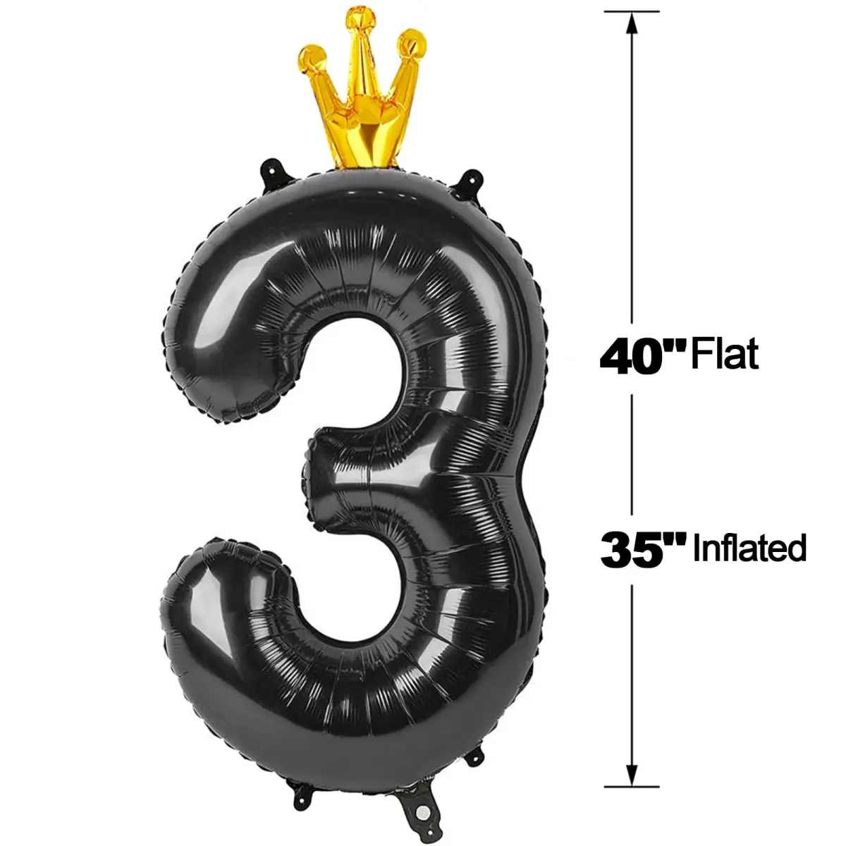 IWERP Black Crown 3 Balloon - 40 Inch Number Balloon, 3rd Birthday Decorations | Reusable Foil Balloon - view 9