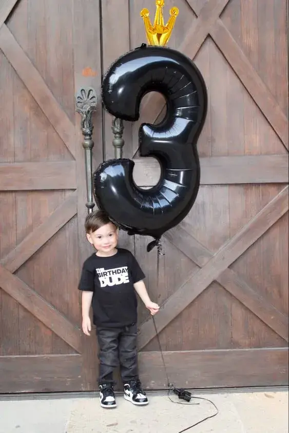 IWERP Black Crown 3 Balloon - 40 Inch Number Balloon, 3rd Birthday Decorations | Reusable Foil Balloon - view 2