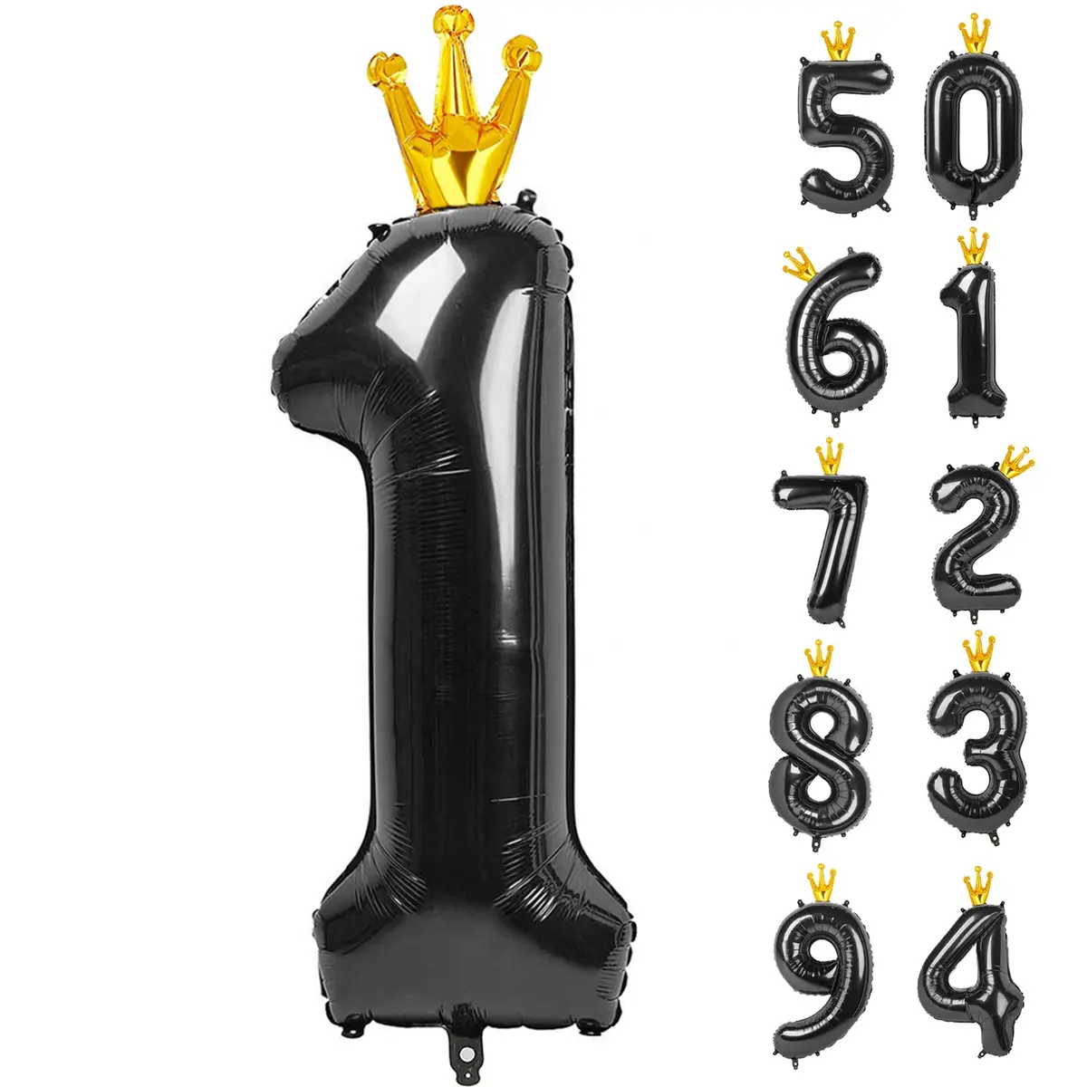 IWERP Black Crown 1 Balloon - 40 Inch Number Balloon | First Birthday Decorations - main product image