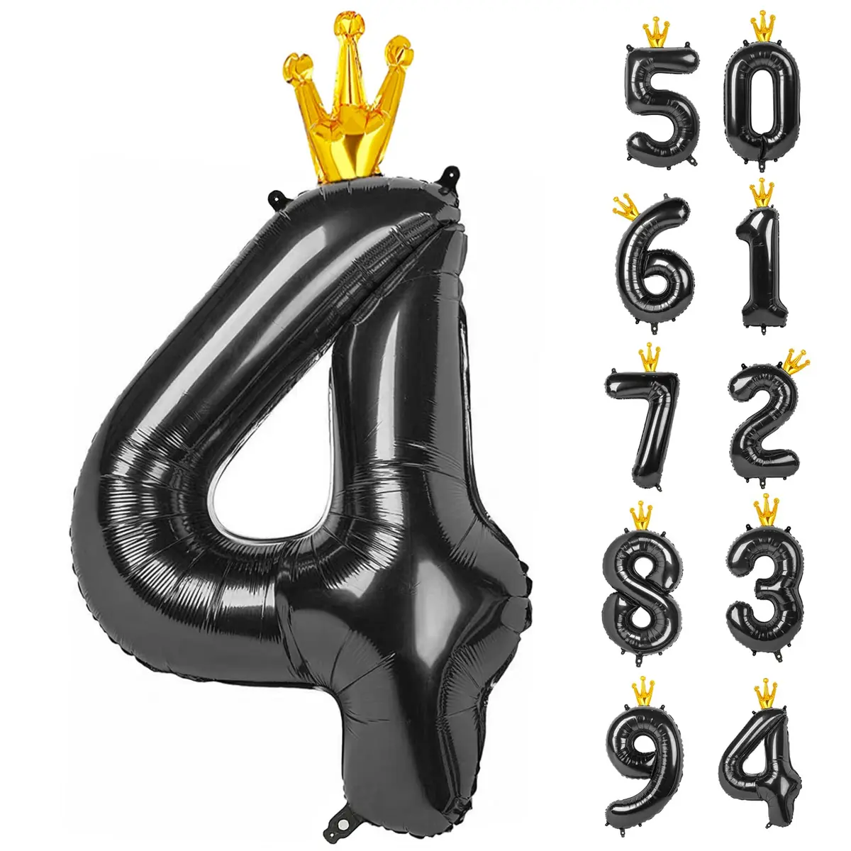 IWERP Black Crown 4 Balloon - 40 Inch Number Balloon | Reusable Foil Party Decoration - main product image