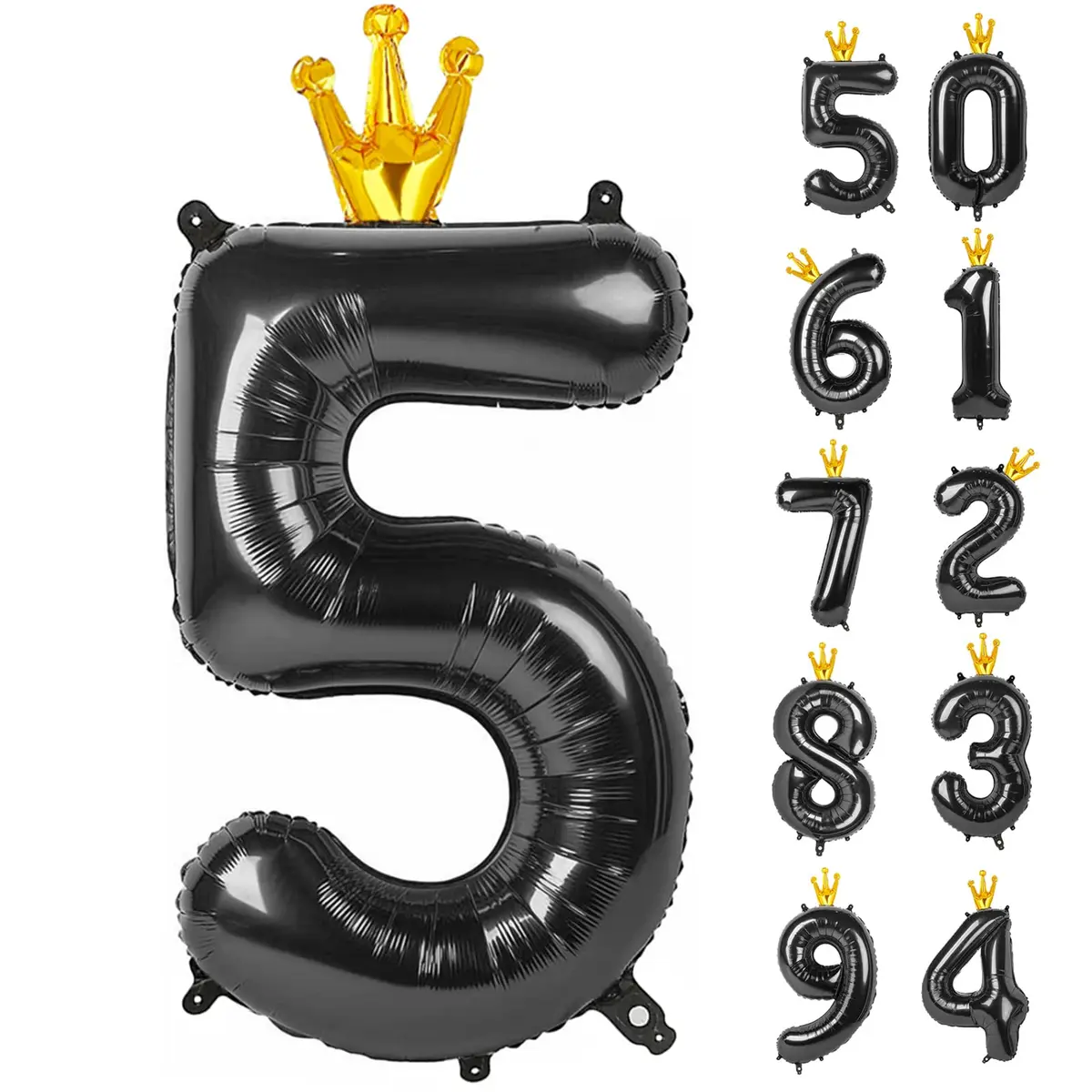 IWERP Black Crown 5 Balloon - 40 Inch Number Balloon | Reusable Foil Party Decoration - main product image