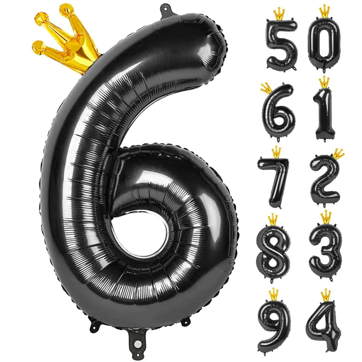 IWERP Black Crown 6 Balloon - 40 Inch Number Balloon | 6th Birthday Decorations - main product image
