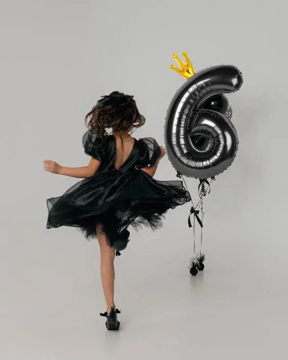 IWERP Black Crown 6 Balloon - 40 Inch Number Balloon | 6th Birthday Decorations - view 2