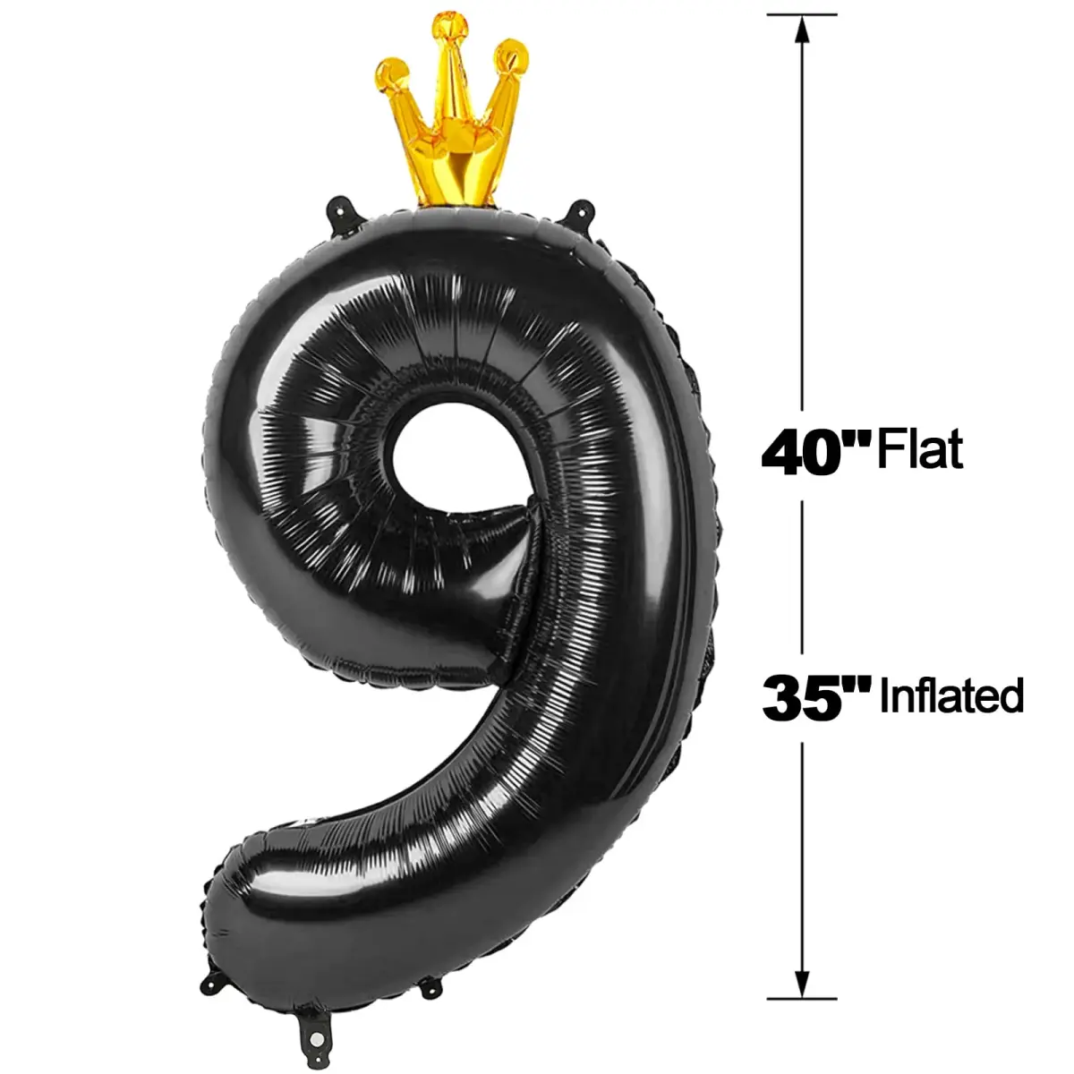 IWERP Black Crown 9 Balloon - 40 Inch Giant Foil Number 9 Birthday Decoration | Reusable Party Accessory - view 6