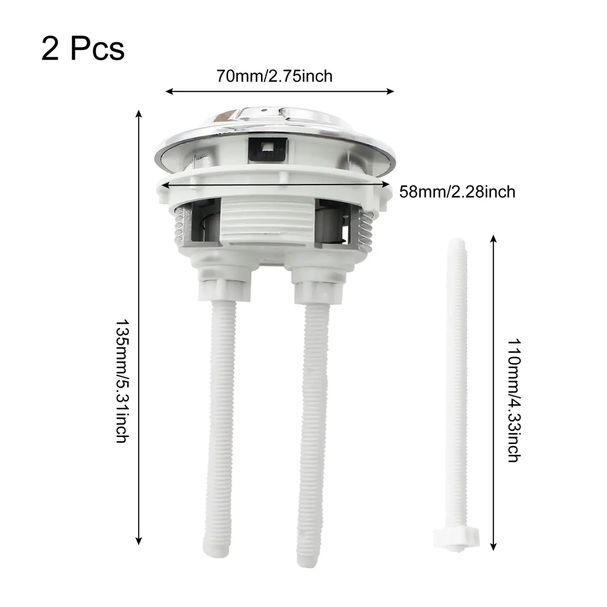 Kyuionty Dual Push Flushing Toilet Button 58mm | Water-Saving Replacement (70-120 chars) - view 2