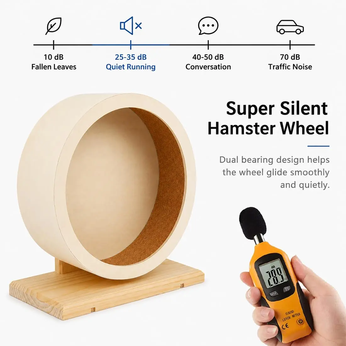 antiai Hamster Wooden Silent Wheel, 9.8 Inch Small Animal Exercise Wheel | Quiet, Durable & Safe for Small Pets - view 5