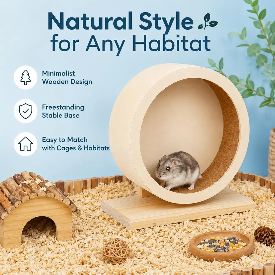 antiai Hamster Wooden Silent Wheel, 9.8 Inch Small Animal Exercise Wheel | Quiet, Durable & Safe for Small Pets - view 6