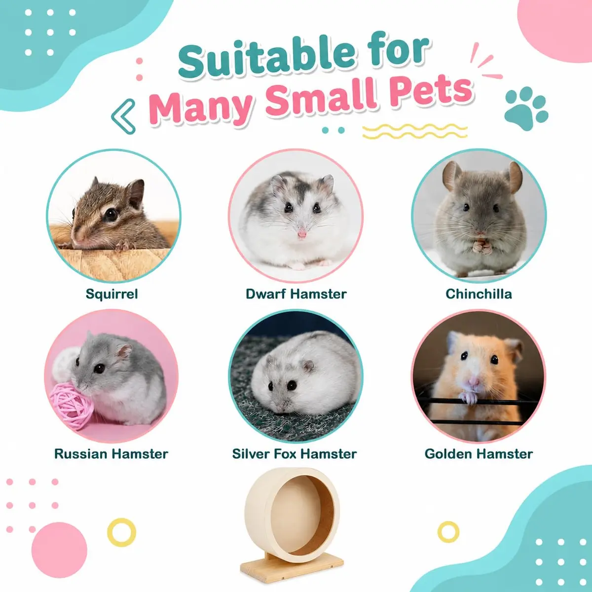 antiai Hamster Wooden Silent Wheel, 9.8 Inch Small Animal Exercise Wheel | Quiet, Durable & Safe for Small Pets - view 7