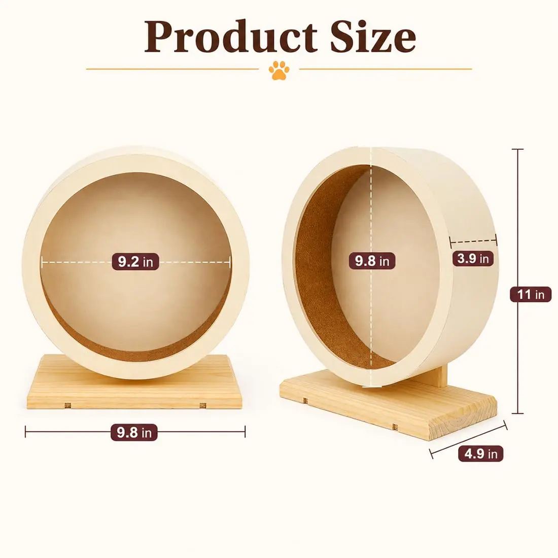 antiai Hamster Wooden Silent Wheel, 9.8 Inch Small Animal Exercise Wheel | Quiet, Durable & Safe for Small Pets - view 2