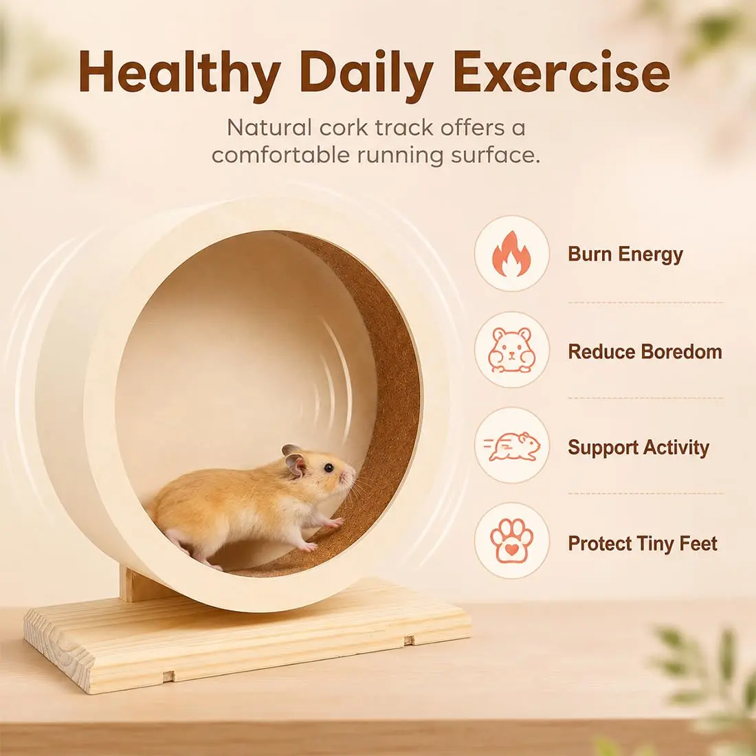 antiai Hamster Wooden Silent Wheel, 9.8 Inch Small Animal Exercise Wheel | Quiet, Durable & Safe for Small Pets - view 3