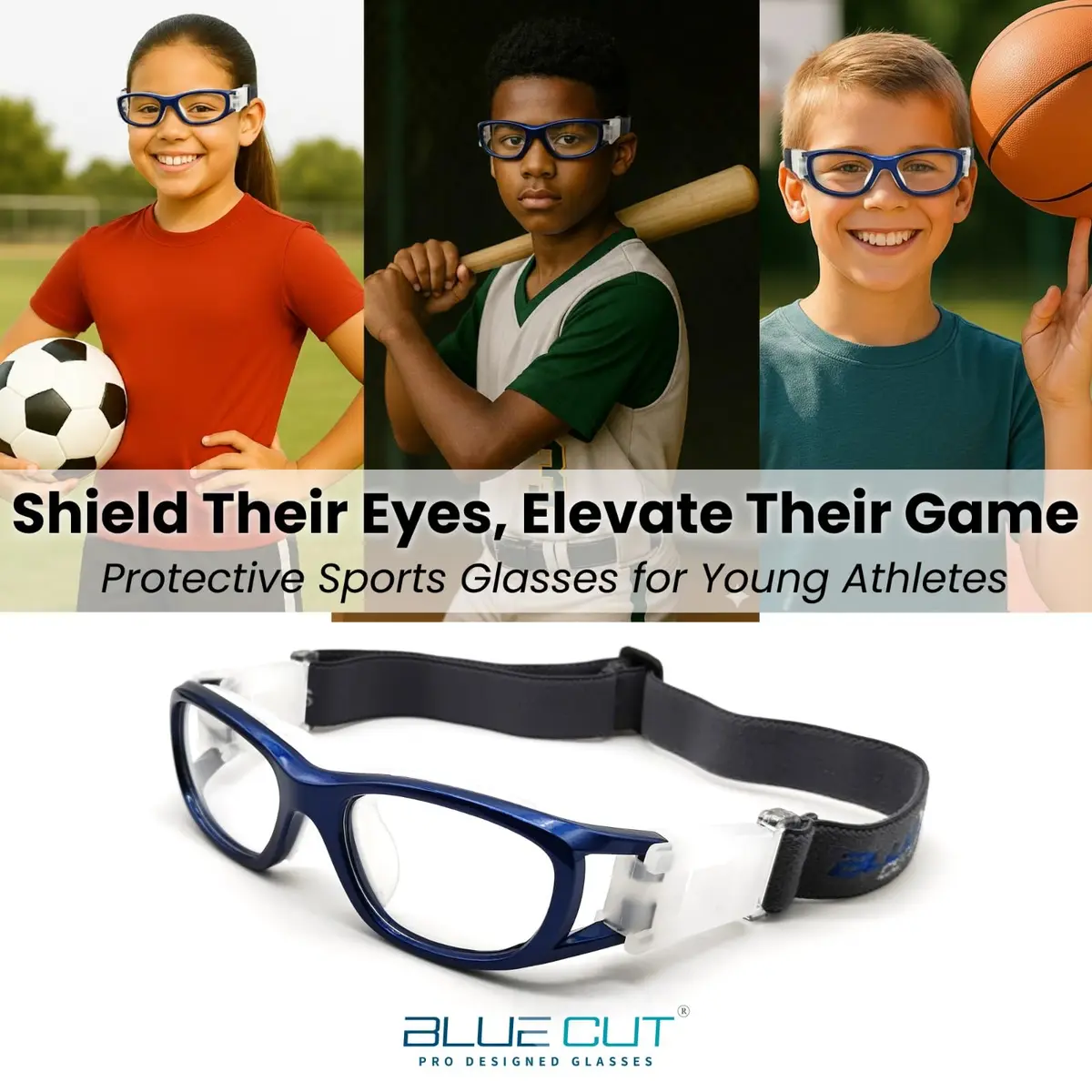 BLUE CUT Safety Basketball Goggles for Kids | Anti-Fog, Adjustable Strap, Durable Plastic Frame - view 2