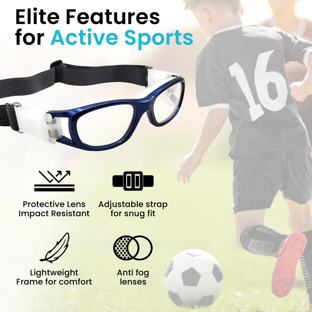 BLUE CUT Safety Basketball Goggles for Kids | Anti-Fog, Adjustable Strap, Durable Plastic Frame - view 3