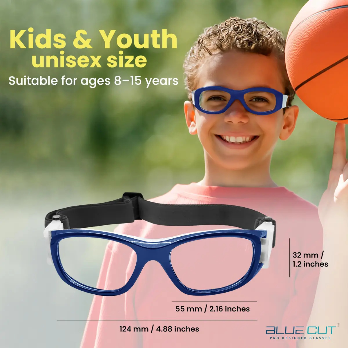BLUE CUT Safety Basketball Goggles for Kids | Anti-Fog, Adjustable Strap, Durable Plastic Frame - view 4