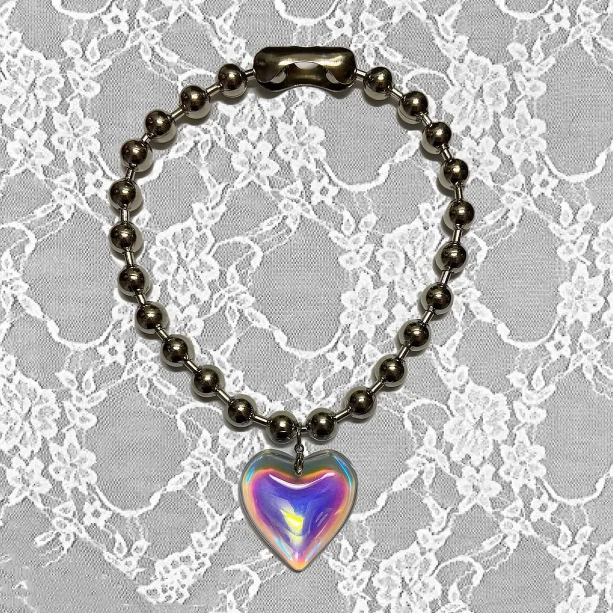Caiyao Heart Pendant Necklace 35mm | Y2K Colorful Chunky Glass Beaded Chain - view 2