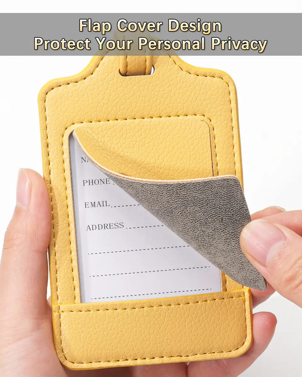 Teskyer Leather Luggage Tags for Suitcases 3 Pack | Privacy Protection, Durable PU Leather, 2.7x10.7 inches, 6.5" Strap - view 4