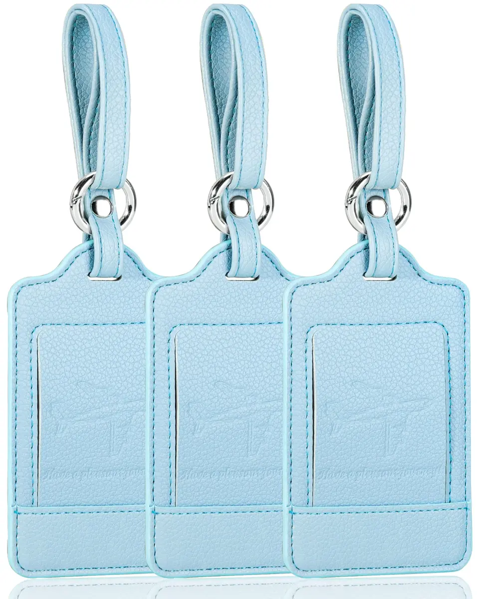 Teskyer Leather Luggage Tags for Suitcases 3 Pack | Lichee Cyan, Privacy & Durability, 2.7x10.7 inches - main product image