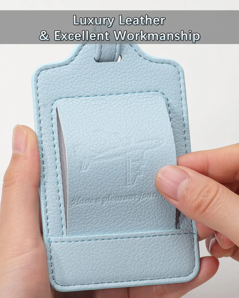 Teskyer Leather Luggage Tags for Suitcases 3 Pack | Lichee Cyan, Privacy & Durability, 2.7x10.7 inches - view 2