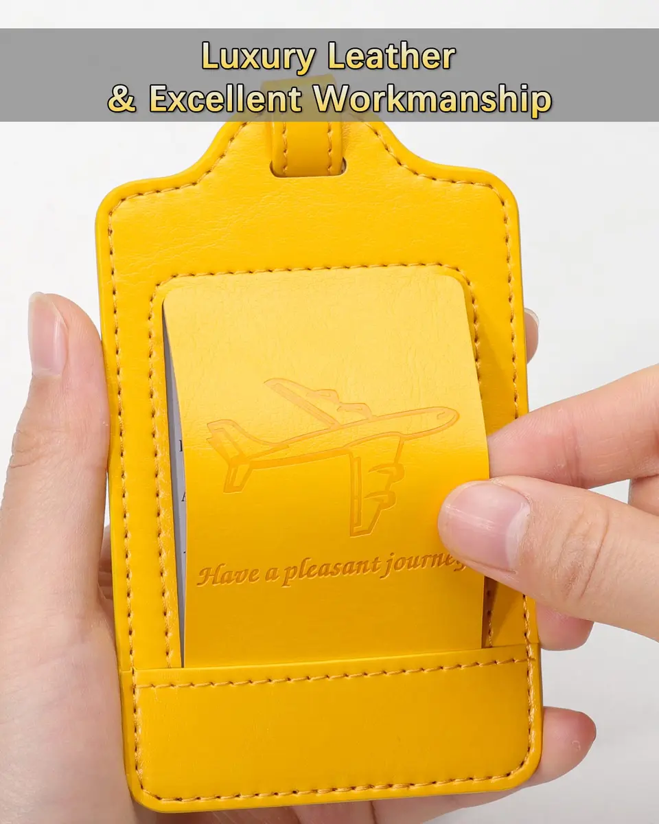 Teskyer Leather Luggage Tags for Suitcases 3 Pack | Privacy Protection, Durable PU Leather, Easy Attach, 2.7x10.7 inches - view 3