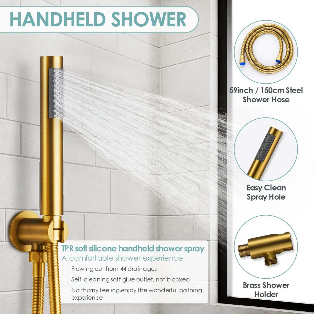 EVERSTEIN Shower System with Tub Spout | 10 Inch High Pressure Rain Shower Head & Handheld Sprayer, Brushed Gold - view 5