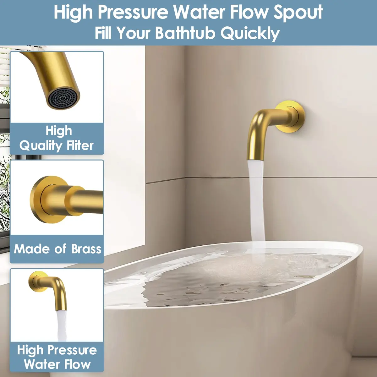 EVERSTEIN Shower System with Tub Spout | 10 Inch High Pressure Rain Shower Head & Handheld Sprayer, Brushed Gold - view 6