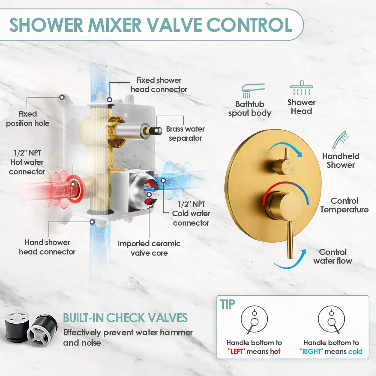 EVERSTEIN Shower System with Tub Spout | 10 Inch High Pressure Rain Shower Head & Handheld Sprayer, Brushed Gold - view 2