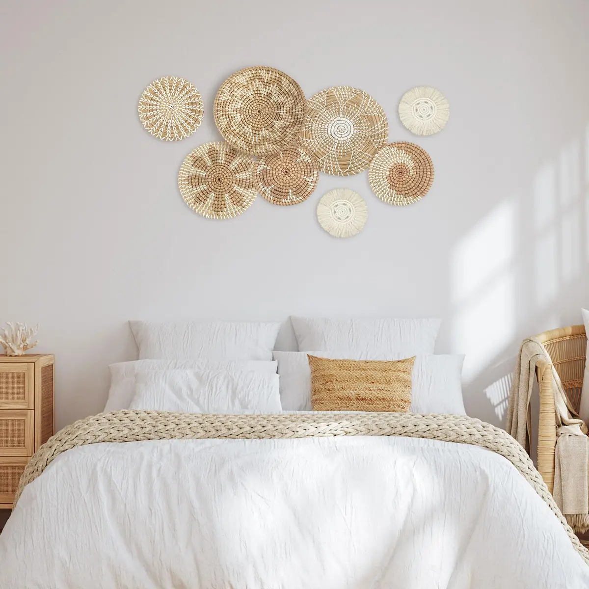 Xuhal 8 Pcs Boho Wall Basket Decor Rustic Farmhouse Summer | Handwoven Seagrass Wall Art - view 6