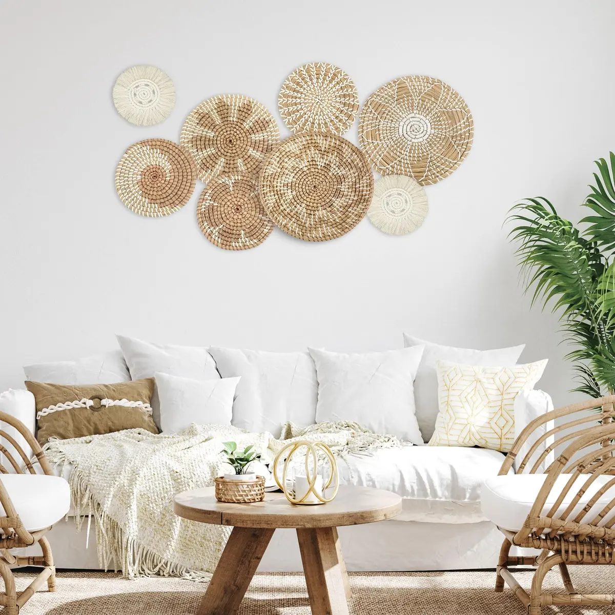 Xuhal 8 Pcs Boho Wall Basket Decor Rustic Farmhouse Summer | Handwoven Seagrass Wall Art - view 2