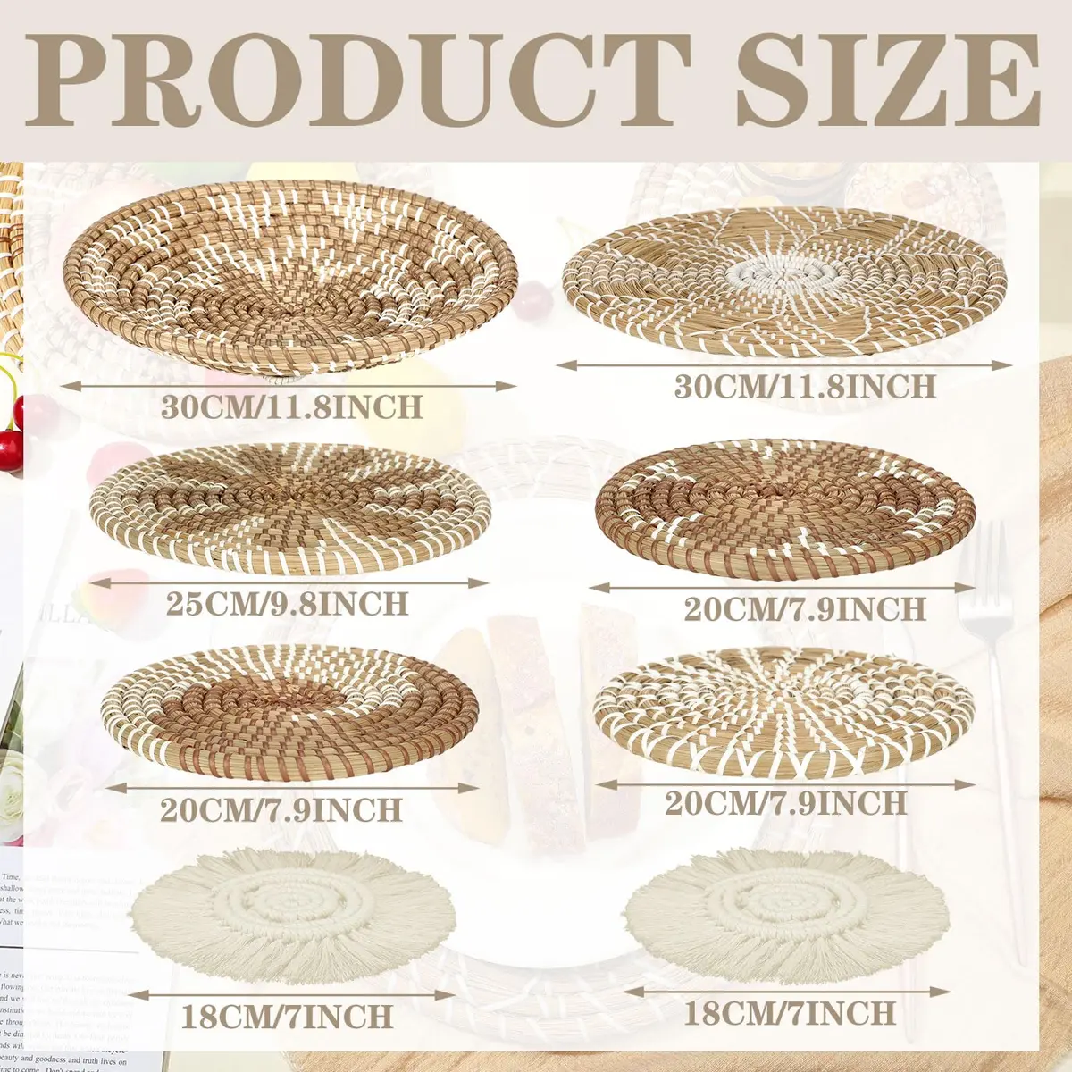 Xuhal 8 Pcs Boho Wall Basket Decor Rustic Farmhouse Summer | Handwoven Seagrass Wall Art - view 3