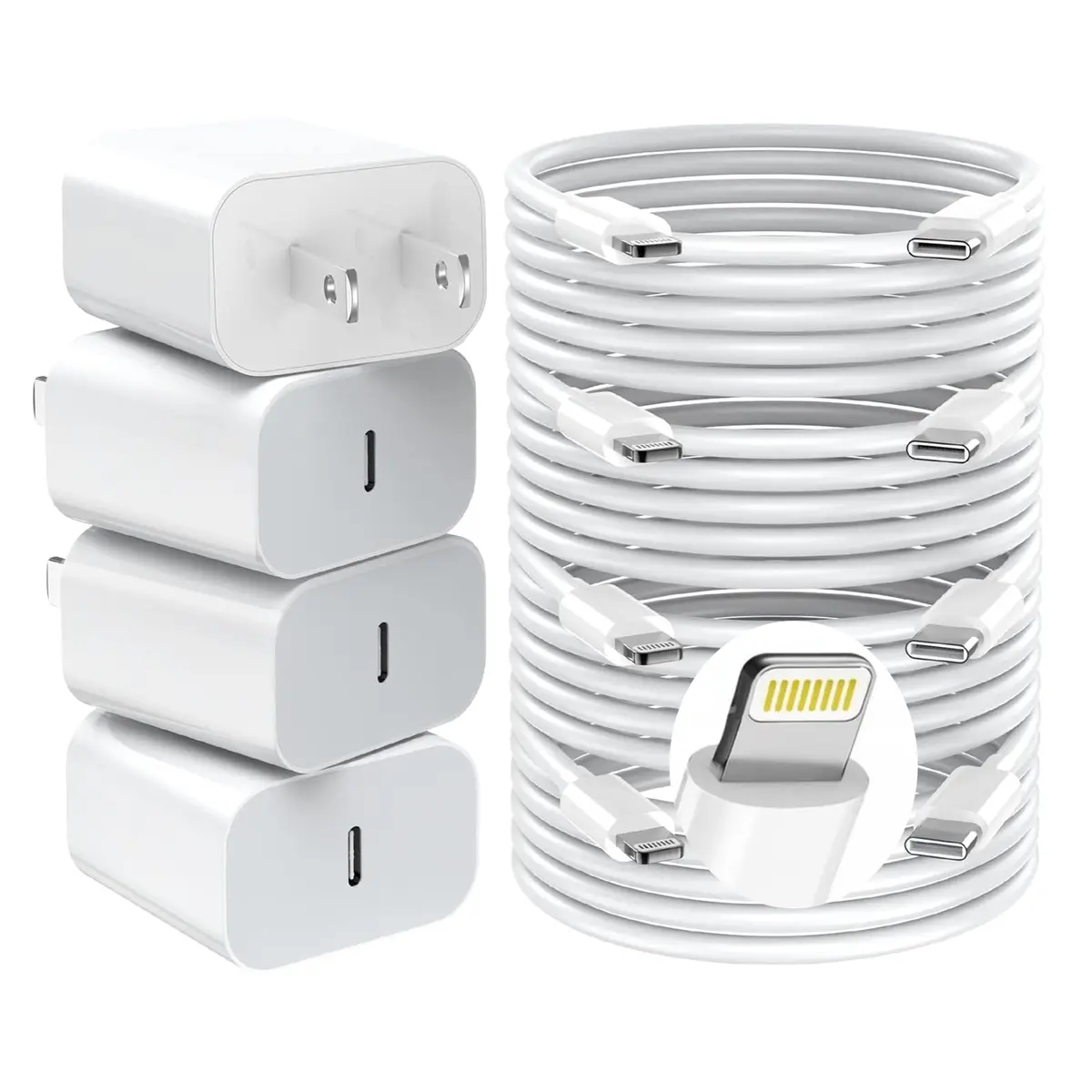 GREPHONE iPhone Charger Fast Charger 6FT Lightning Cable | 4-Pack USB C Wall Adapters - main product image