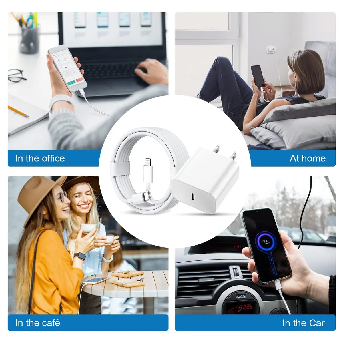 GREPHONE iPhone Charger Fast Charger 6FT Lightning Cable | 4-Pack USB C Wall Adapters - view 6