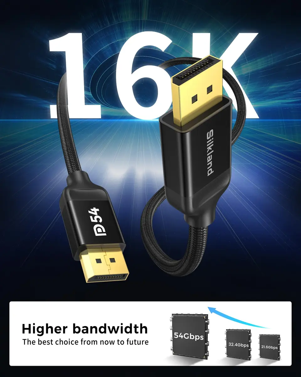 Silkland DisplayPort 2.1 Cable 15FT | 16K HDR, 54Gbps, Gold-Plated Connectors - view 8