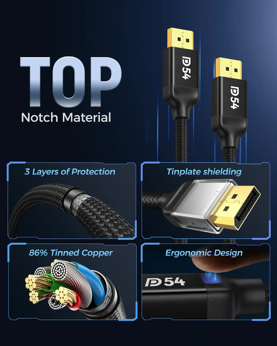 Silkland DisplayPort 2.1 Cable 15FT | 16K HDR, 54Gbps, Gold-Plated Connectors - view 2