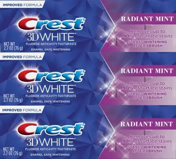 Crest 3D White Radiant Mint Toothpaste 76g (2.7 Oz) - Pack of 3 | Removes 90% Surface Stains - view 2