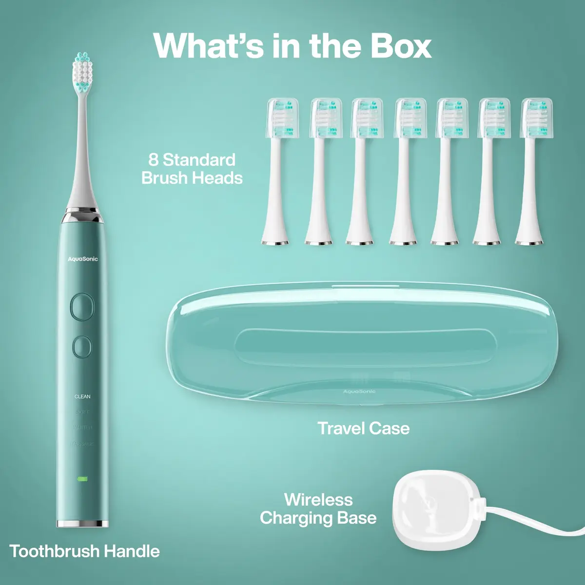 Aquasonic Vibe Series Ultra-Whitening Toothbrush with 8 Brush Heads & Travel Case - Mint Green Metallic (1 Count) - view 7
