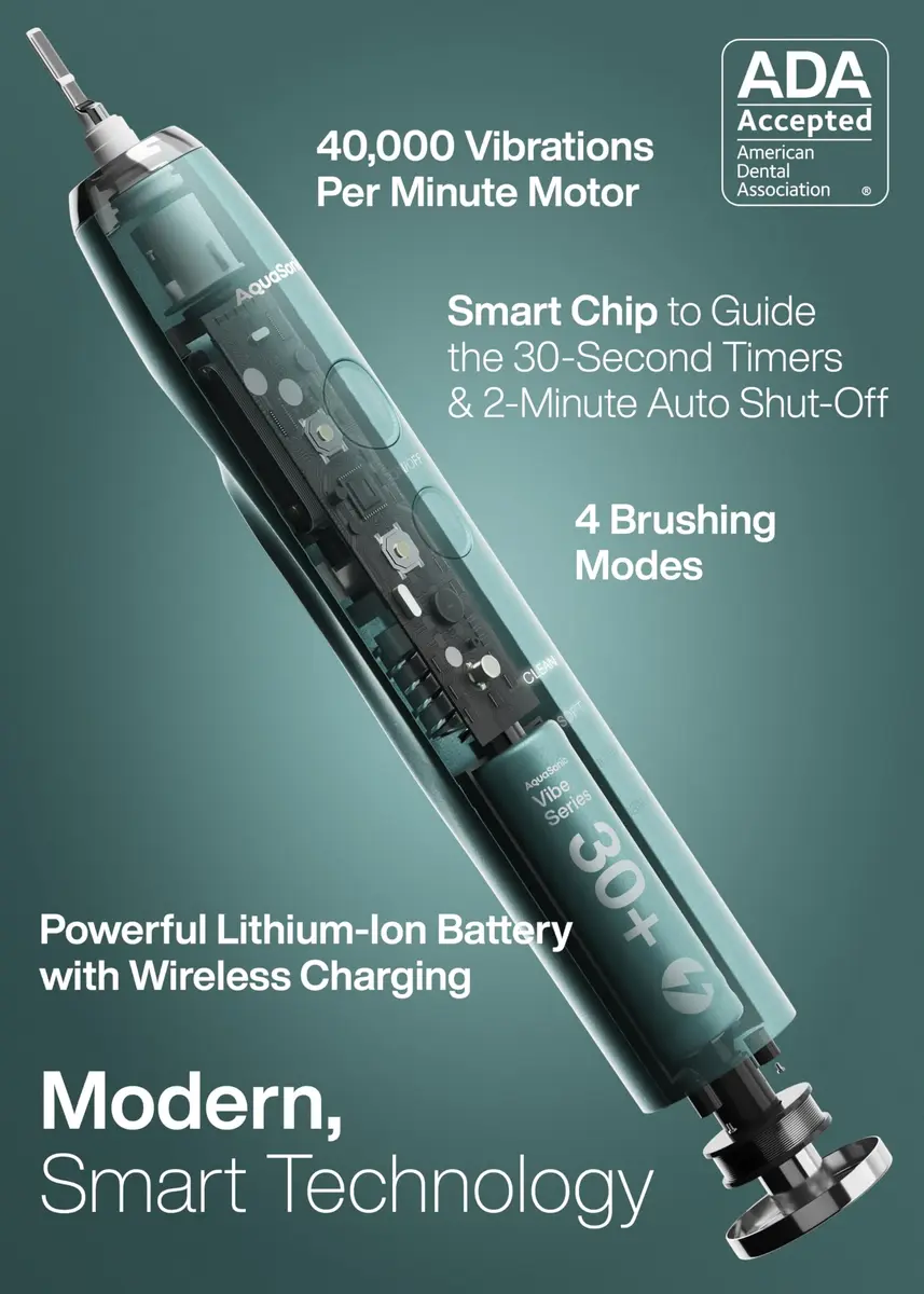 Aquasonic Vibe Series Ultra-Whitening Toothbrush with 8 Brush Heads & Travel Case - Mint Green Metallic (1 Count) - view 2