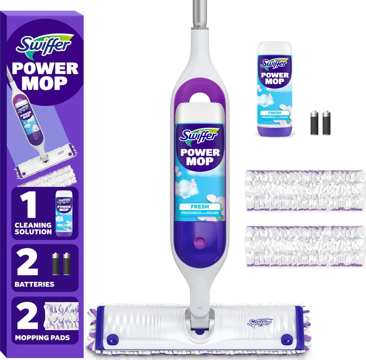 Swiffer PowerMop Mopping Kit with 2 Pads, 1 Solution Refill & 2 Batteries | Cleans Floors in Half the Time - main product image
