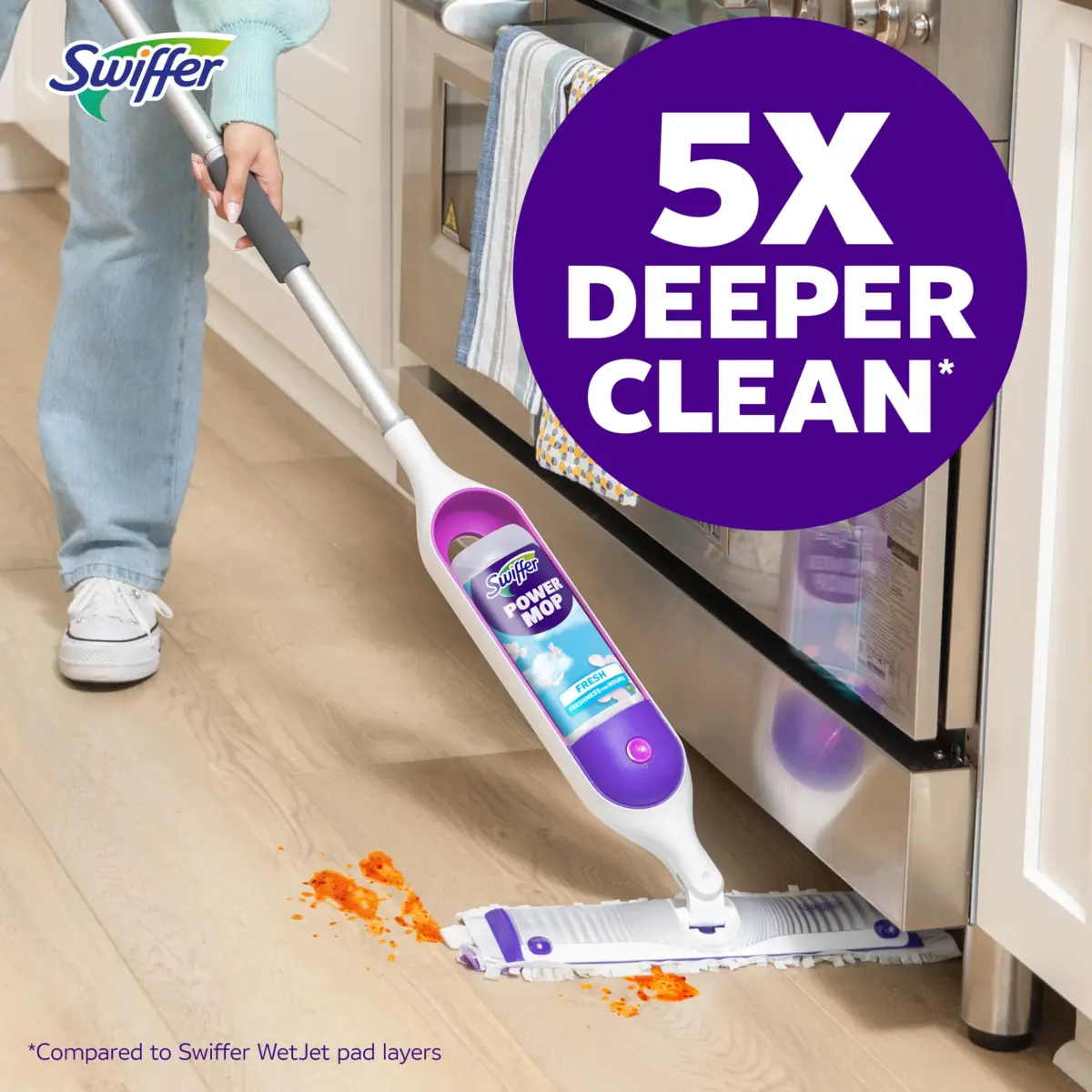 Swiffer PowerMop Mopping Kit with 2 Pads, 1 Solution Refill & 2 Batteries | Cleans Floors in Half the Time - view 9