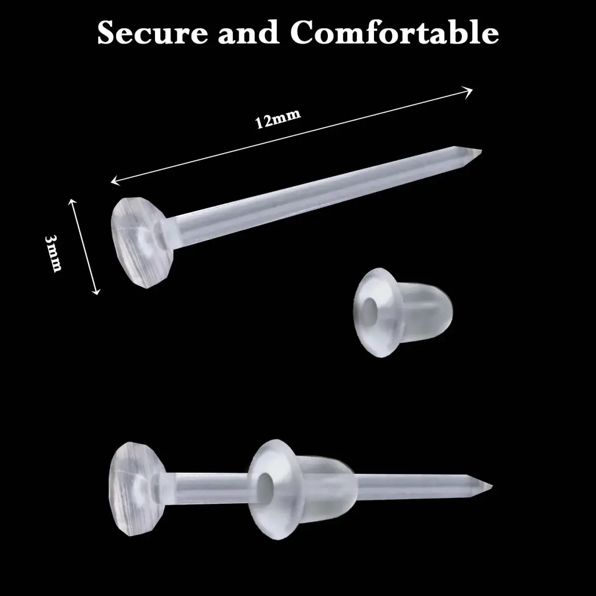 Nkwuire Clear Plastic Earrings 200 PCS | Invisible Studs for Sports, Work, DIY - view 2