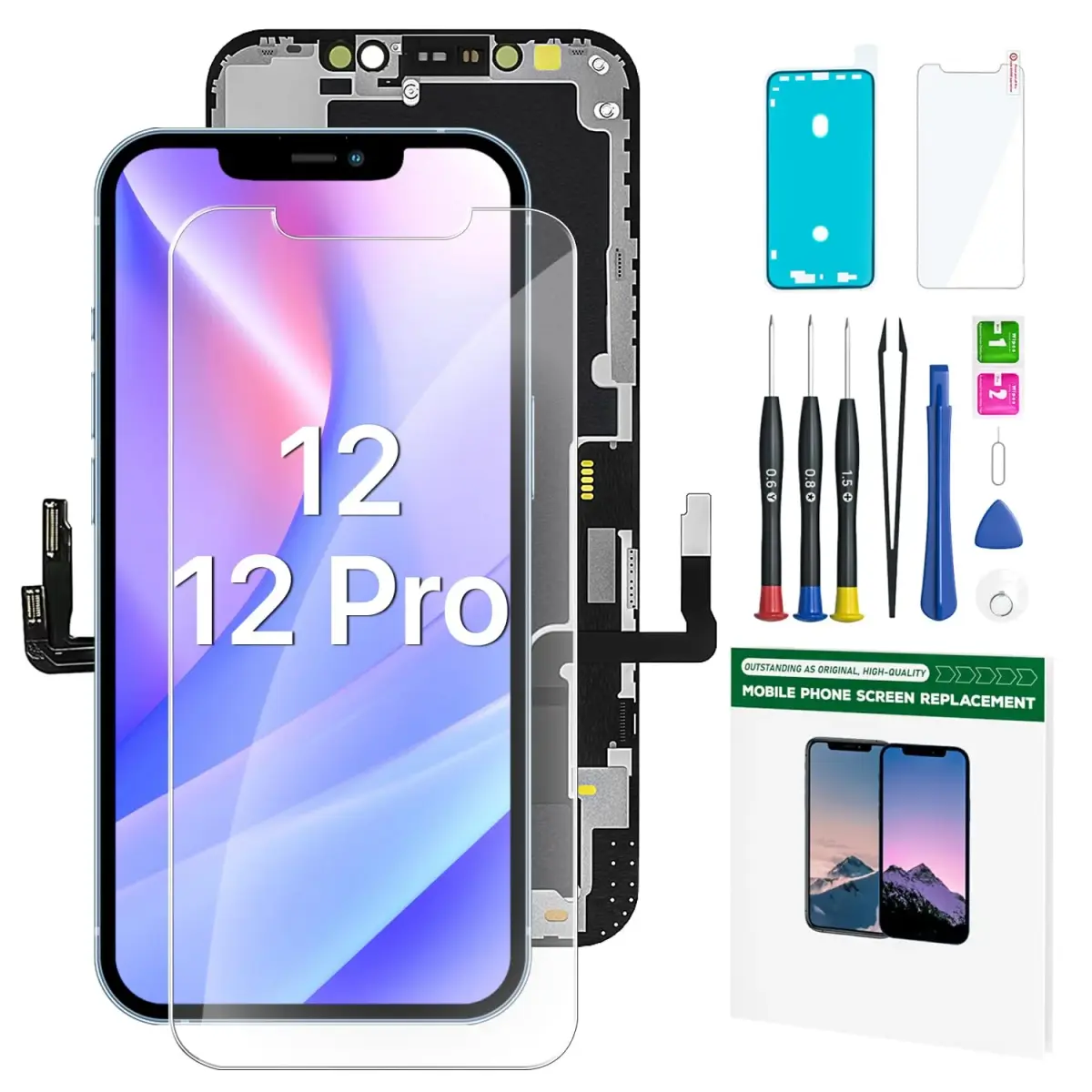 FFtopu iPhone 12 and 12 Pro Screen Replacement Kit 6.1'' LCD Display 3D Touch Full HD Digitizer Assembly | 156 g (5.5 oz) Kit - main product image