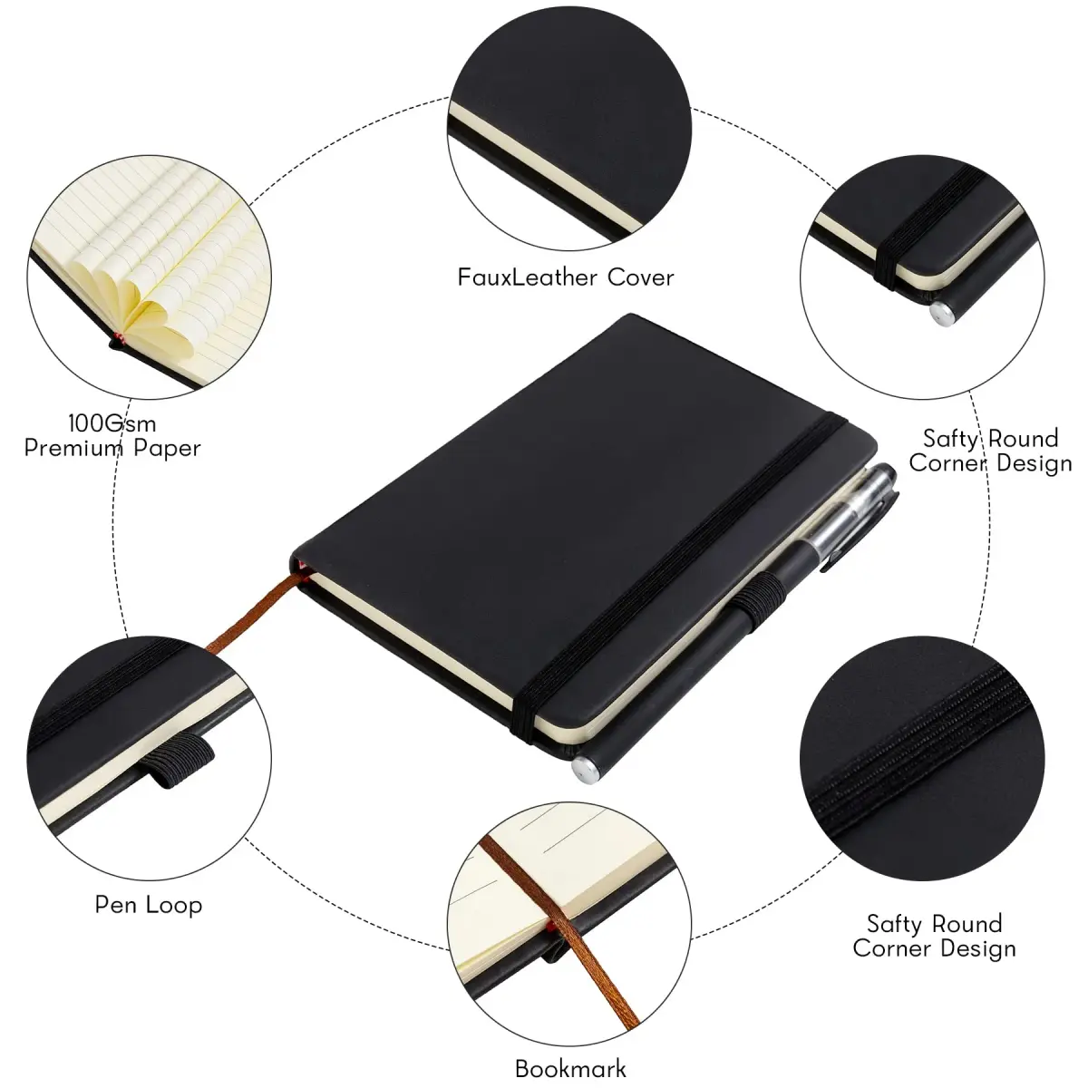 Animusphere 2-Pack Pocket Notebook 14.5cm (5.7 inches) | Classic Leather Cover, 200 Pages, Pen Holder - view 5