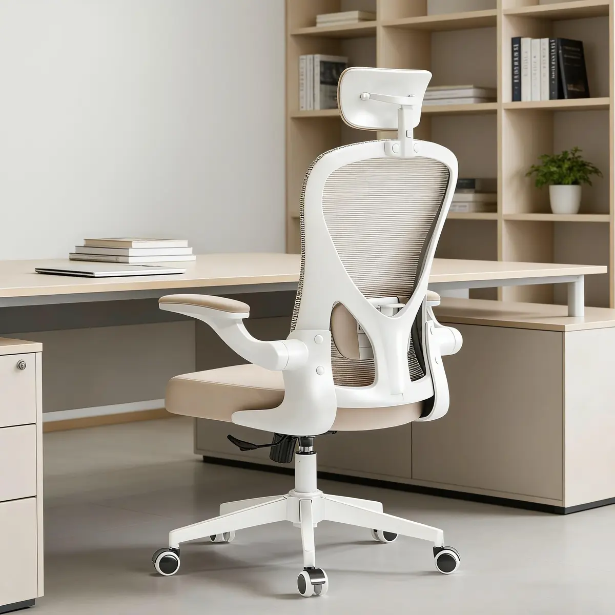 SICHY AGE High Back Mesh Office Desk Chair with Adjustable Lumbar Support & Flip-Up Armrests (Khaki, 23in x 29in x 28in) - main product image