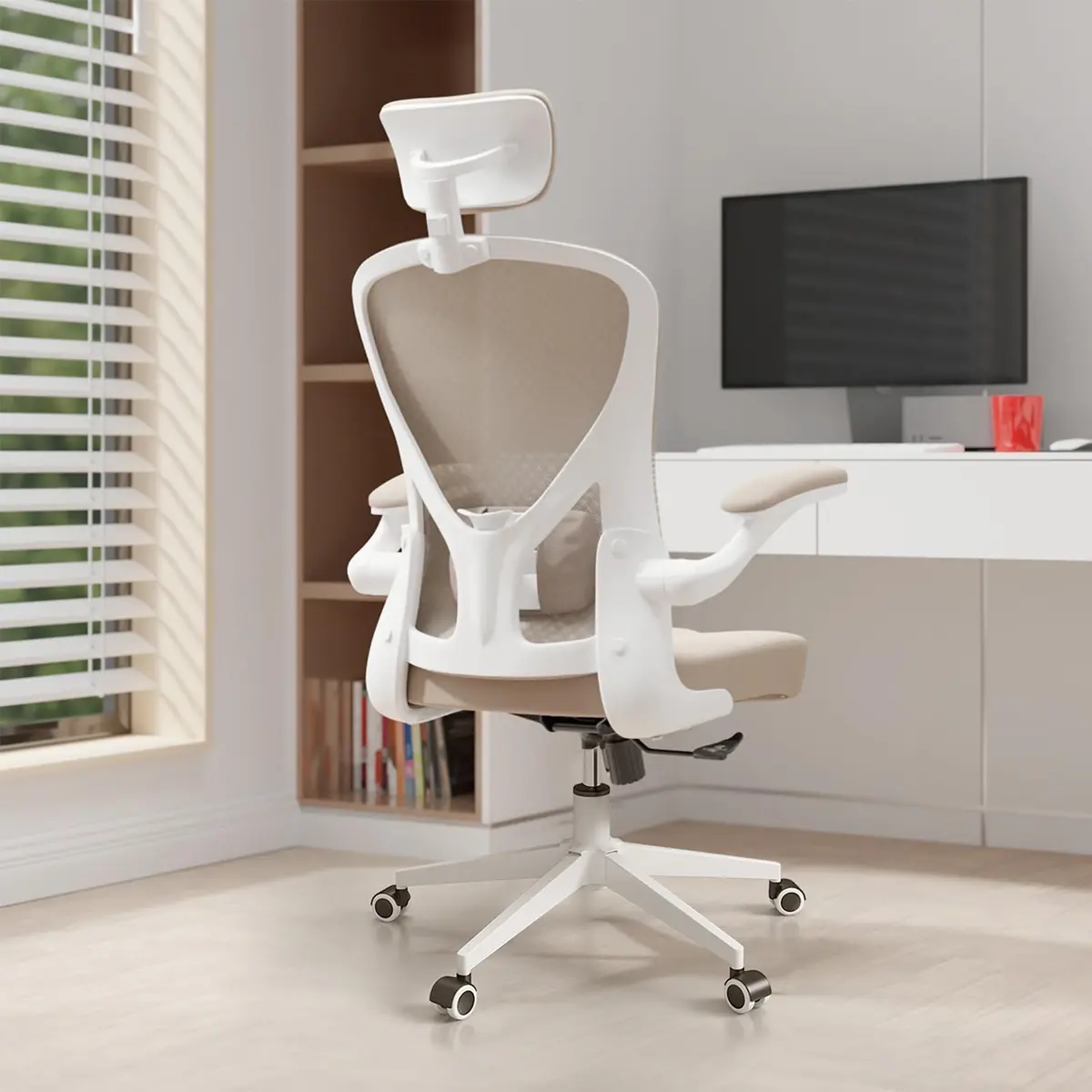 SICHY AGE High Back Mesh Office Desk Chair with Adjustable Lumbar Support & Flip-Up Armrests (Khaki, 23in x 29in x 28in) - view 8