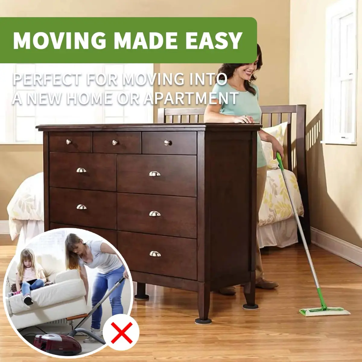 COVERCORNER Furniture Sliders for Hardwood Floors 8 PCS, 3 1/2" (8.9 cm) | Protects Floors & Moves Heavy Furniture Easily - view 5