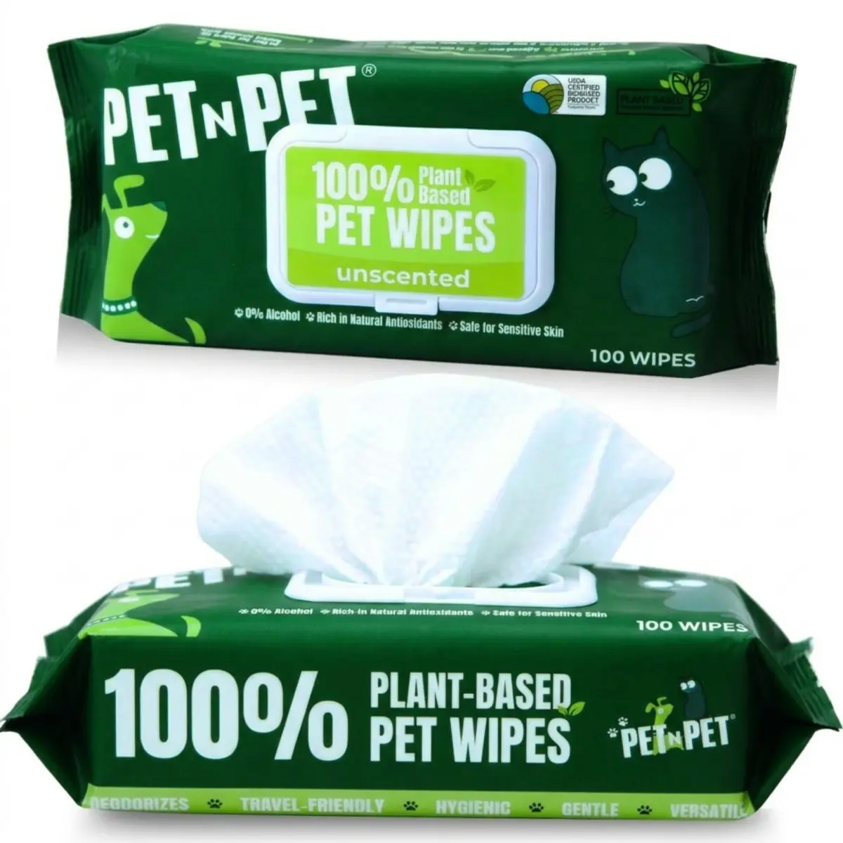 PET N PET Dog Wipes 100 Count Unscented Hypoallergenic | Waterless Pet Grooming Wipes for Paws & Face - main product image