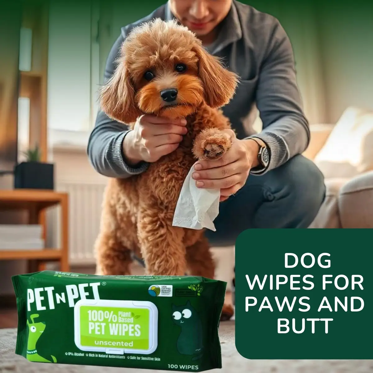 PET N PET Dog Wipes 100 Count Unscented Hypoallergenic | Waterless Pet Grooming Wipes for Paws & Face - view 5