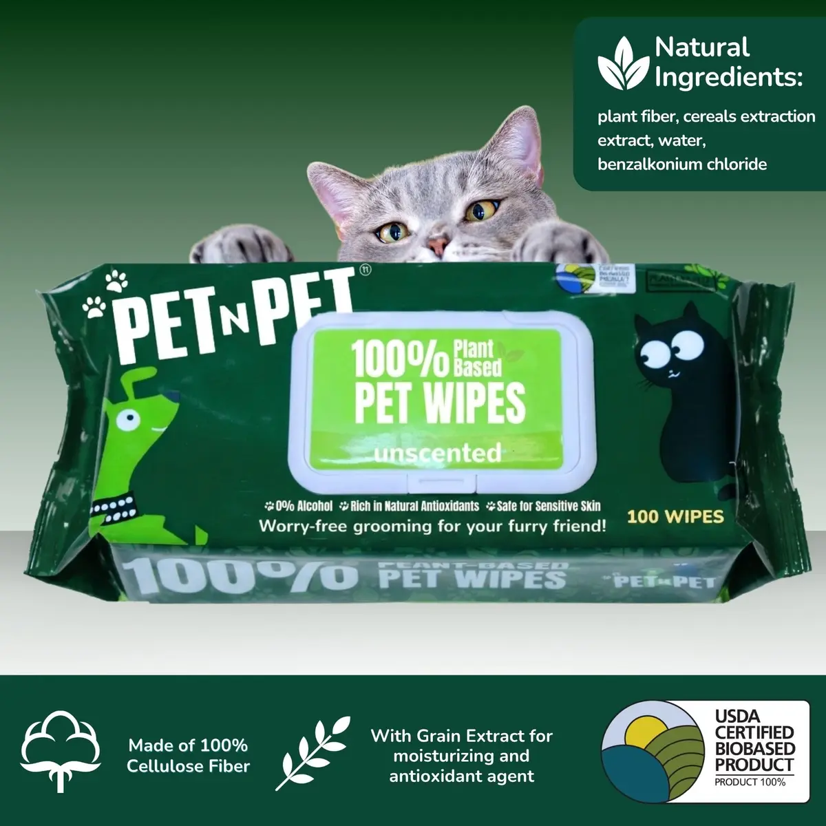 PET N PET Dog Wipes 100 Count Unscented Hypoallergenic | Waterless Pet Grooming Wipes for Paws & Face - view 6