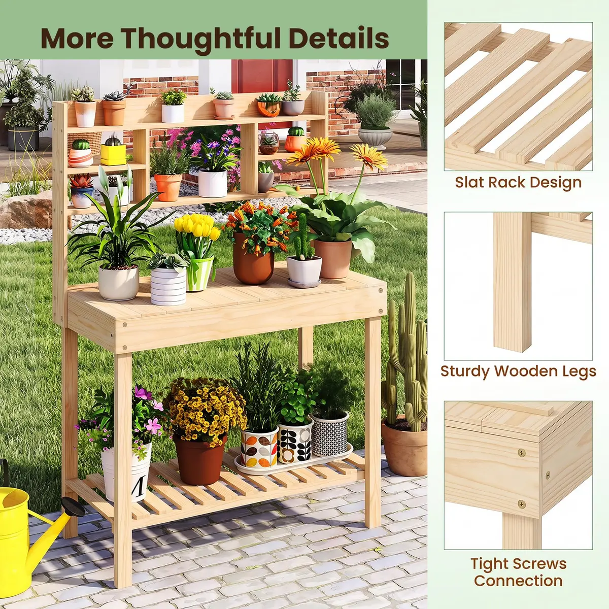 HAPPYGRILL Potting Bench Table, 60” Wood Garden Work Bench with Storage, Natural Fir, Outdoor - view 8