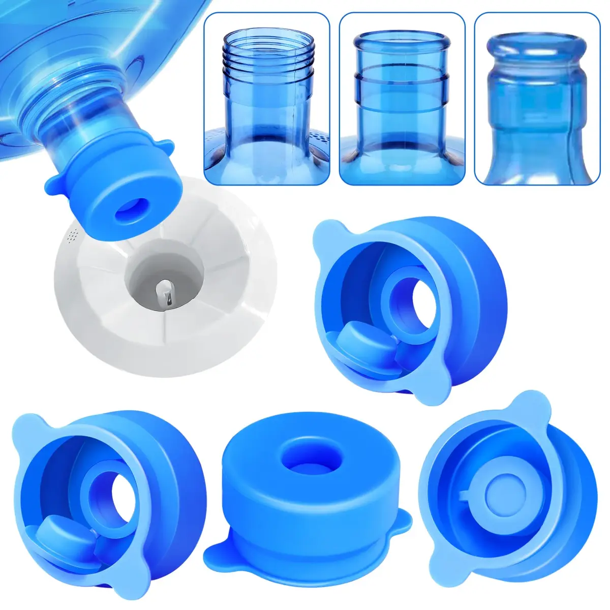 U-Goforst 6 PCS 3 & 5 Gallon Water Jug Caps - Blue Silicone Reusable Bottle Covers | Non-Spill & Leak-Free - view 8