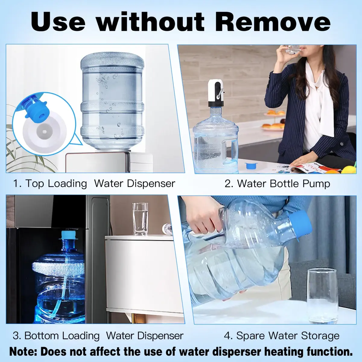 U-Goforst 4 Pack 3 & 5 Gallon Water Jug Caps - 55mm Silicone Reusable Replacement Lids | Leak-Proof & Non-Spill Design - view 6